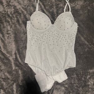 Elegant White Beaded Bodysuit